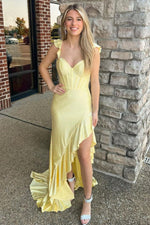 Stylish Glitter Mermaid Lace Up Long Beaded Prom Dress with Ruffles