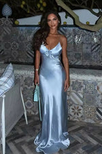 Mermaid Spaghetti Straps Grey Blue Long Prom Dress with 3D Flowers