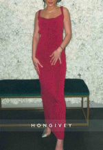 Stylish Backless Sheath Square Neck Long Party Dress with Bowknot