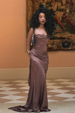Stylish Mermaid Strapless Brown Long Party Dress with Ruched