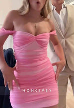 Off the Shoulder Ruffles Sweetheart Sheath Mini Homecoming Dresses