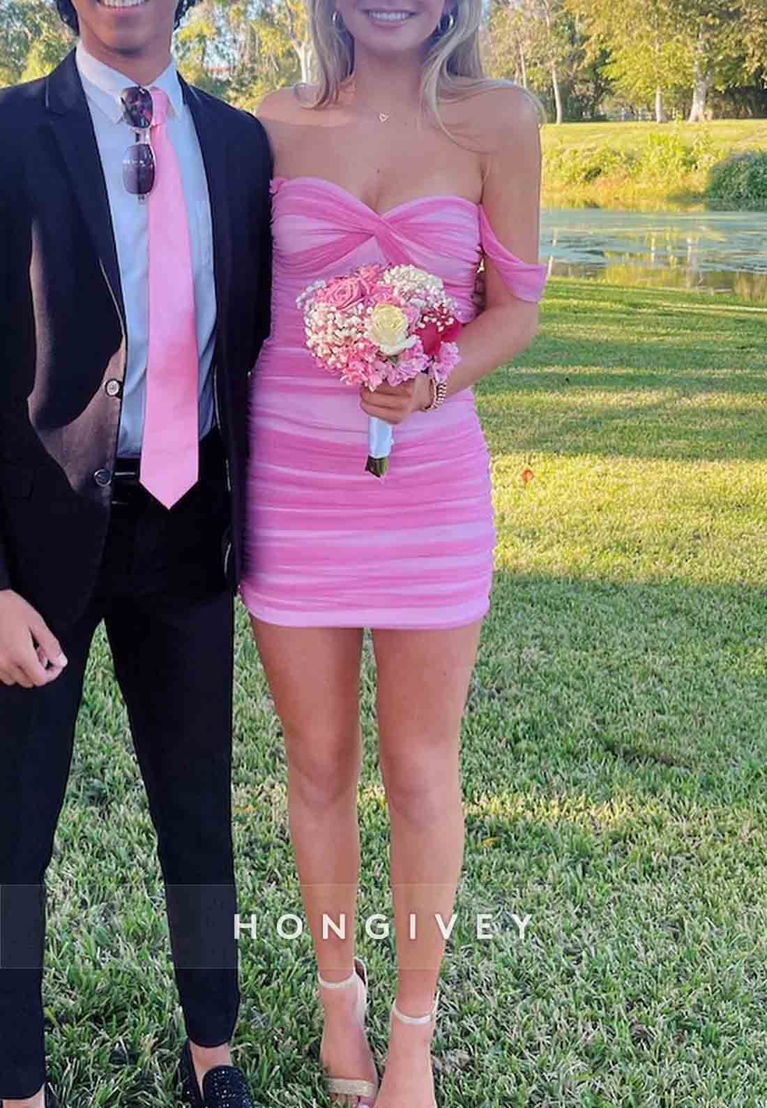 Off the Shoulder Ruffles Sweetheart Sheath Mini Homecoming Dresses