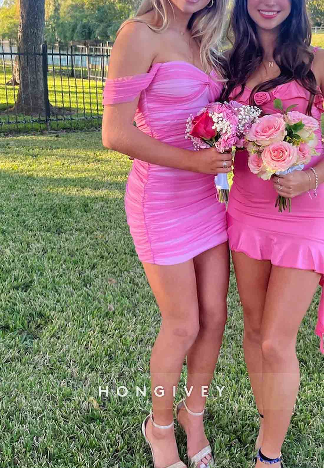 Off the Shoulder Ruffles Sweetheart Sheath Mini Homecoming Dresses