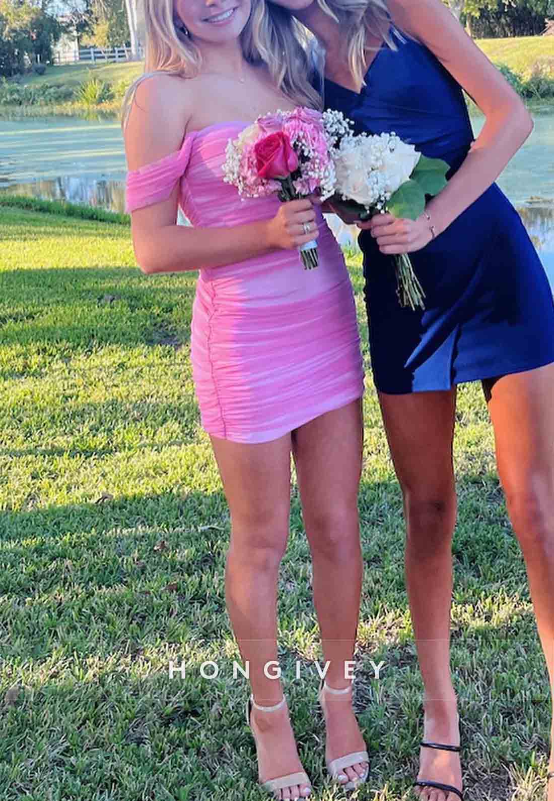 Off the Shoulder Ruffles Sweetheart Sheath Mini Homecoming Dresses