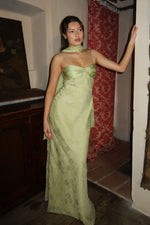 Stylish Sheath Spaghetti Straps Green Long Prom Dress with Scarf