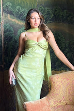 Stylish Sheath Spaghetti Straps Green Long Prom Dress with Scarf