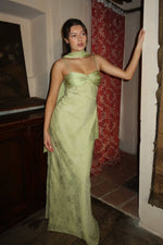 Stylish Sheath Spaghetti Straps Green Long Prom Dress with Scarf