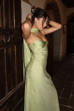 Stylish Sheath Spaghetti Straps Green Long Prom Dress with Scarf
