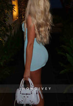 Stylish Sheath Spaghetti Straps Light Blue Short Homecoming Dress with Flower