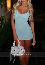Stylish Sheath Spaghetti Straps Light Blue Short Homecoming Dress with Flower