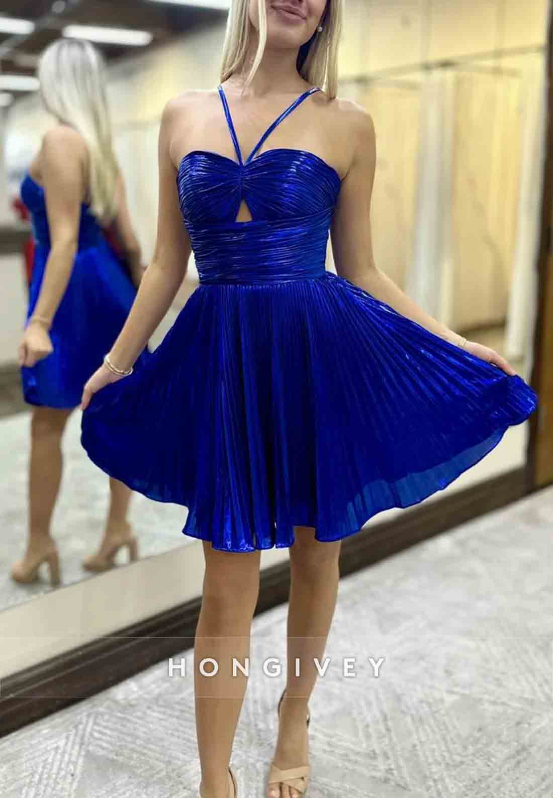 A-Line Halter Ruffles Sweetheart Pleated Sleeveless Short Homecoming Dresses