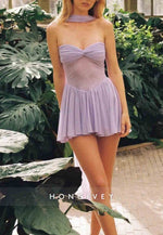 Halter Sweetheart A-Line Tulle Pleated Sleeveless Mini Homecoming Dresses