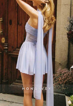 Halter Sweetheart A-Line Tulle Pleated Sleeveless Mini Homecoming Dresses