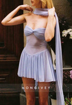 Halter Sweetheart A-Line Tulle Pleated Sleeveless Mini Homecoming Dresses