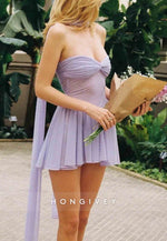 Halter Sweetheart A-Line Tulle Pleated Sleeveless Mini Homecoming Dresses