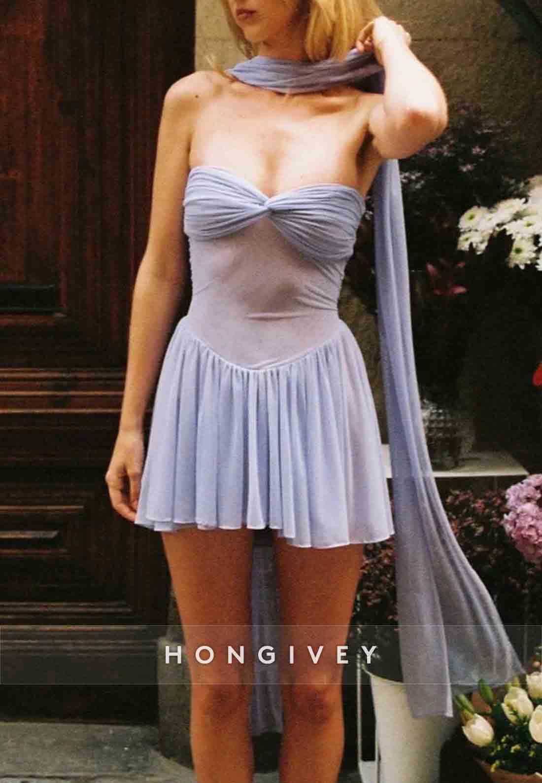 Halter Sweetheart A-Line Tulle Pleated Sleeveless Mini Homecoming Dresses