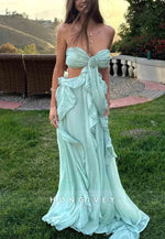 Trendy Sweetheart Mint Green A-Line Long Prom Dress with 3D Flowers
