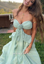 Trendy Sweetheart Mint Green A-Line Long Prom Dress with 3D Flowers