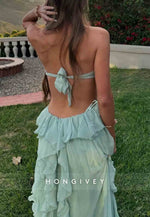 Trendy Sweetheart Mint Green A-Line Long Prom Dress with 3D Flowers