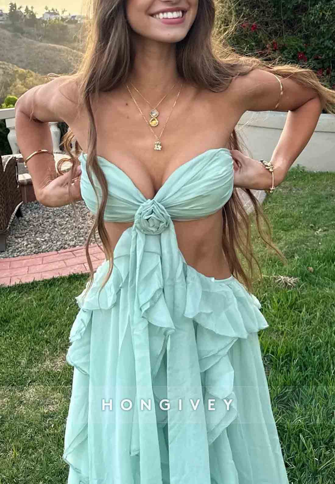 Trendy Sweetheart Mint Green A-Line Long Prom Dress with 3D Flowers