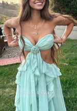 Trendy Sweetheart Mint Green A-Line Long Prom Dress with 3D Flowers