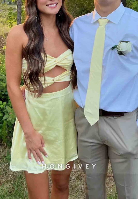 Trendy A Line Sweetheart Yellow Short Homecoming Dress with Keyhole