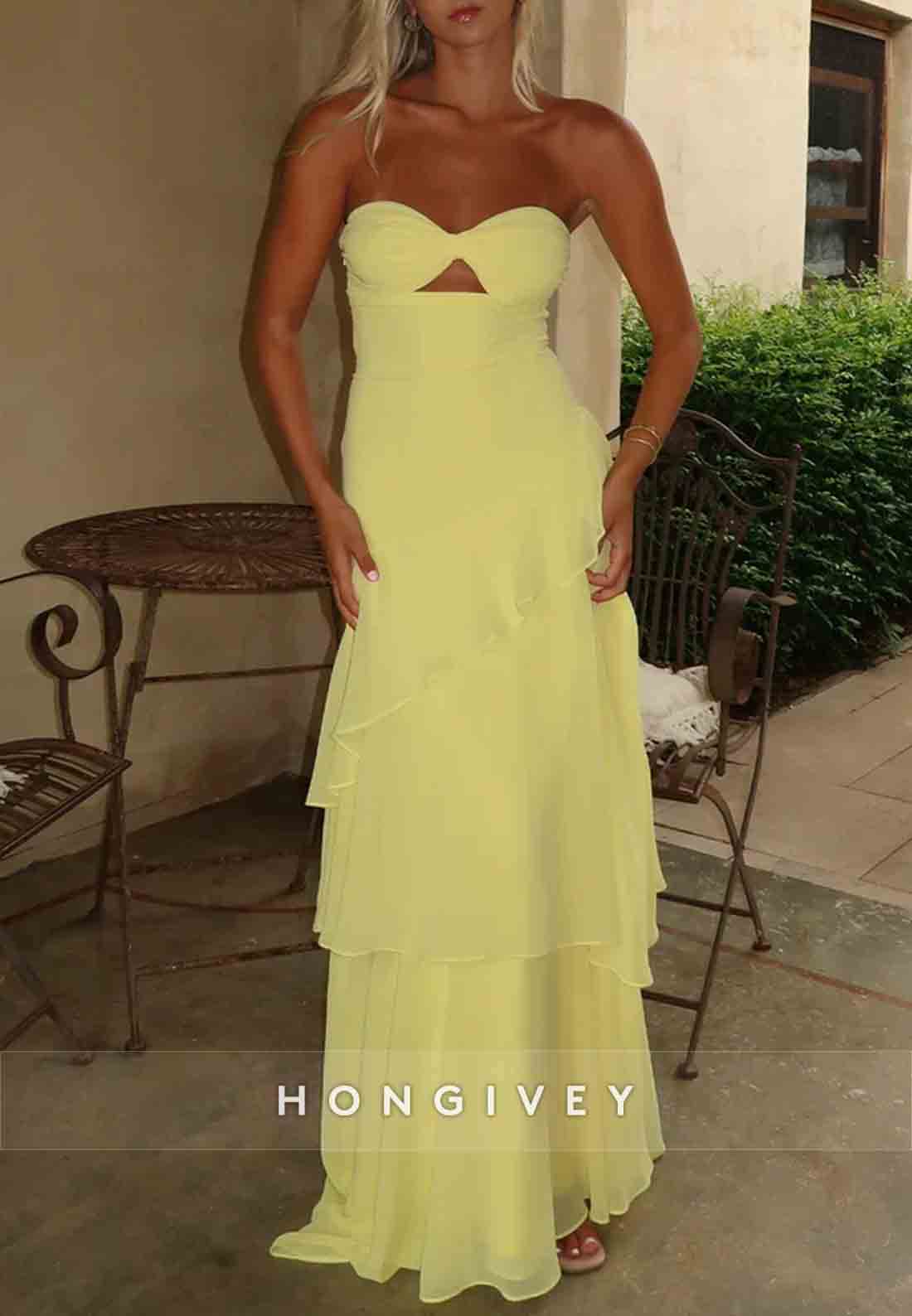 Trendy Sweetheart Light Blue Column Long Prom Dress with Ruffles Keyholes