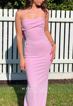 Trendy Sheath Pale Blush Cowl Back Spaghetti Straps Long Prom Dress