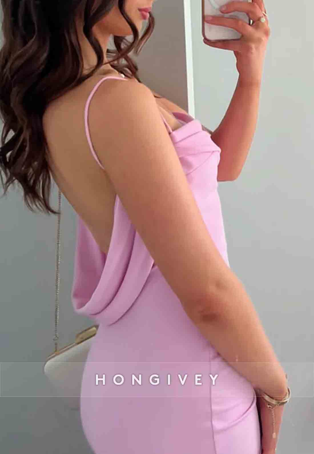 Trendy Sheath Pale Blush Cowl Back Spaghetti Straps Long Prom Dress