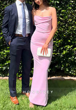 Trendy Sheath Pale Blush Cowl Back Spaghetti Straps Long Prom Dress