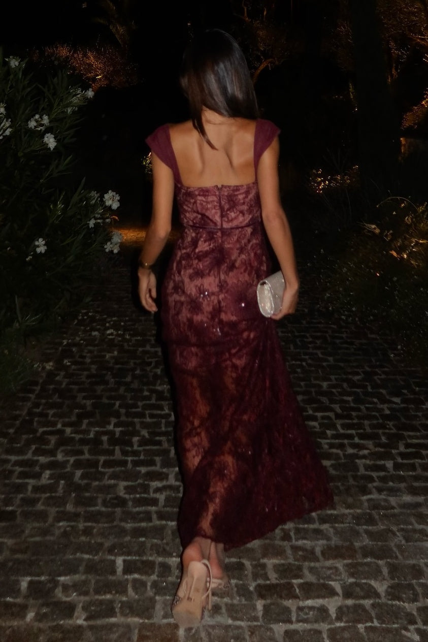 Mermaid Sweetheart Burgundy Long Prom Dress with Lace