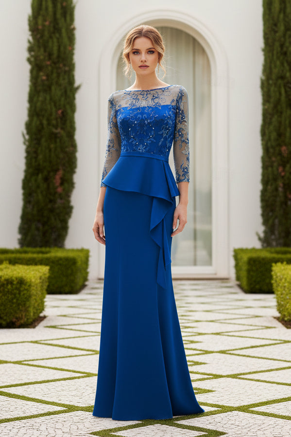 Beaded Long Sleeves Mother of the Bride Dress Lace  Chiffon Wedding Guest Dress