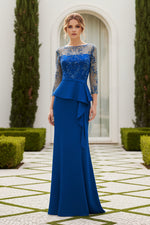 Beaded Long Sleeves Mother of the Bride Dress Lace  Chiffon Wedding Guest Dress