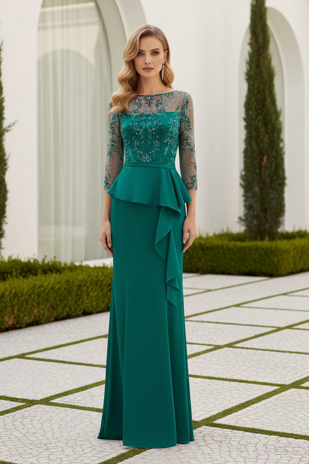 Beaded Long Sleeves Mother of the Bride Dress Lace  Chiffon Wedding Guest Dress