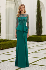 Beaded Long Sleeves Mother of the Bride Dress Lace  Chiffon Wedding Guest Dress