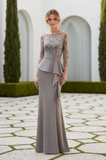 Beaded Long Sleeves Mother of the Bride Dress Lace  Chiffon Wedding Guest Dress