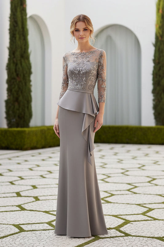 Beaded Long Sleeves Mother of the Bride Dress Lace  Chiffon Wedding Guest Dress