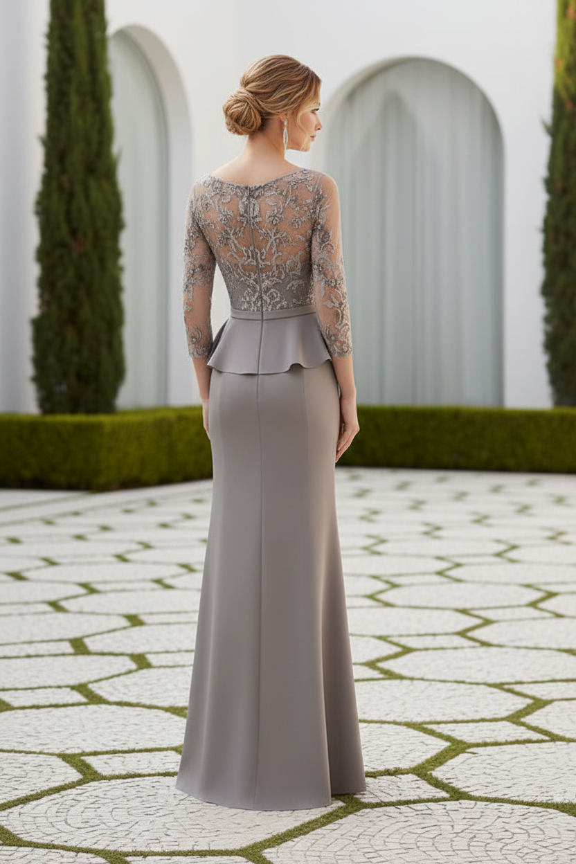 Beaded Long Sleeves Mother of the Bride Dress Lace  Chiffon Wedding Guest Dress