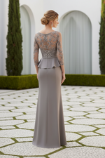 Beaded Long Sleeves Mother of the Bride Dress Lace  Chiffon Wedding Guest Dress