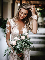 Illusion Neckline Romantic Lace Long Sleeves Boho Wedding Dress Backless