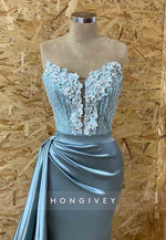 Unique Side Draping Sweetheart Mermaid Prom Dress with Appliques Lace