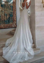 Lace Sleeveless Detachable Trumpet Low Back Wedding Dresses