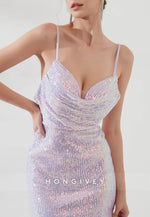 Sparkly Spaghetti Straps Open Back Sequined Sheath Mini Homecoming Dress