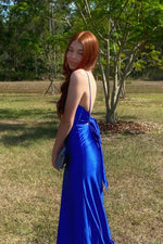 V-neck Royal Blue Back Tie Mermaid Long Dress