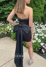 Strapless V-Neck Side Slit Sheath Homecoming Dresses with Back Bowknot