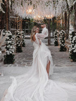 Long Sleeves Cut Out A Line Tulle Bohemian Wedding Dress