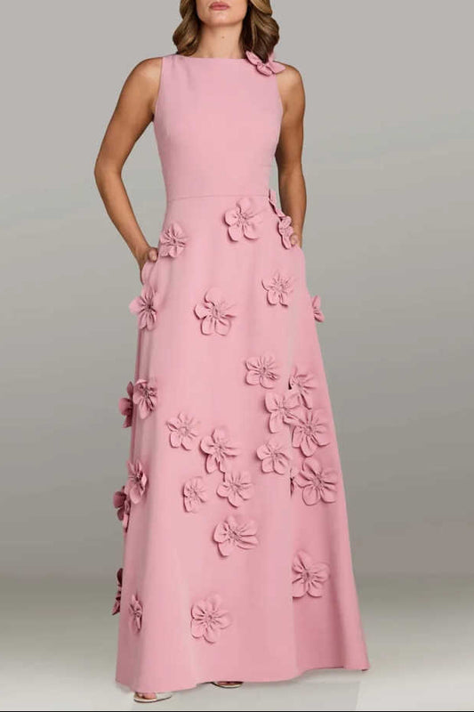 Halter Floor-Length A-line Evening Gown Pleated Flowers Mother of the Bride Dress