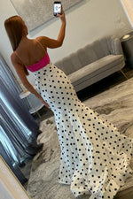 Mermaid V Neck Long Prom Dresses Black Dots Backless Spaghetti Straps Evening Gowns