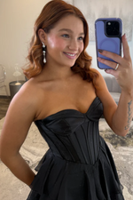 A-Line Strapless Ruffles Tiered High Side Slit and Train Prom Dress WU1630