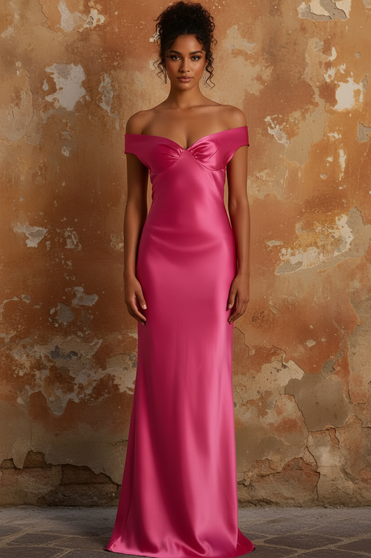 Mermaid Off Shoulder Sleeveless Open Back Pleated Satin Prom Dress